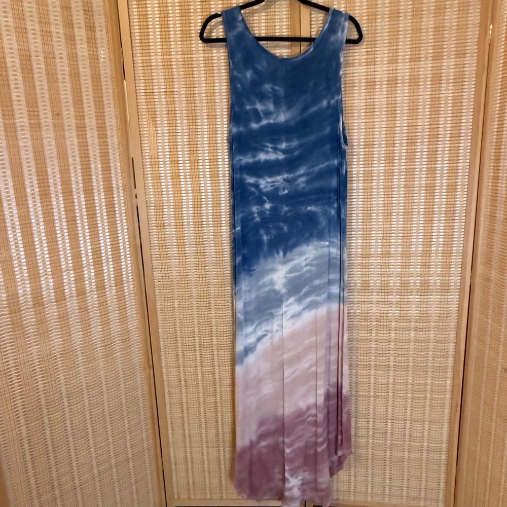 Cable & Gauge Womens XL Blue Mauve Tie Dye Sleeveless High Low Maxi Tank Dress - Picture 4 of 9